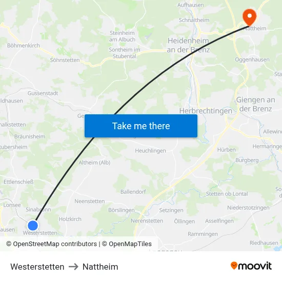 Westerstetten to Nattheim map