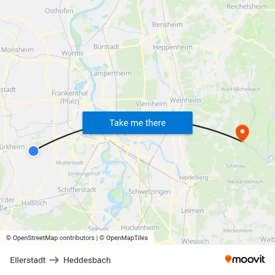 Ellerstadt to Heddesbach map