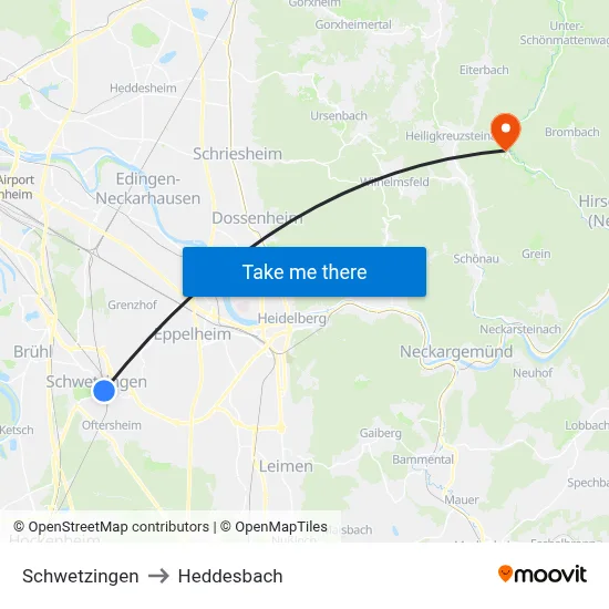 Schwetzingen to Heddesbach map