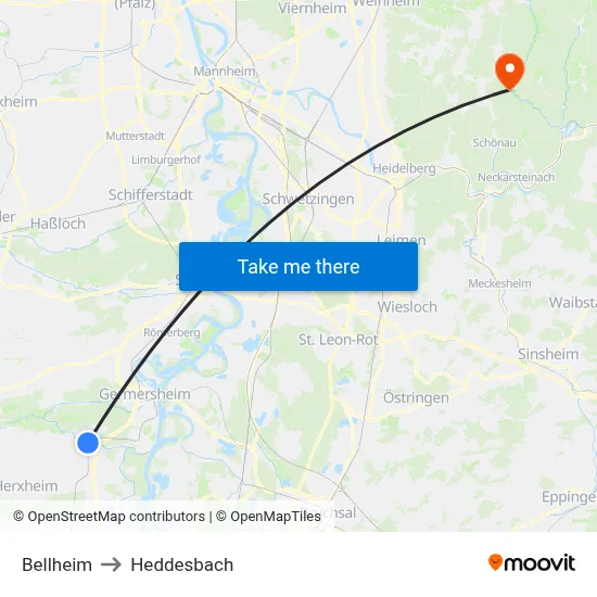 Bellheim to Heddesbach map