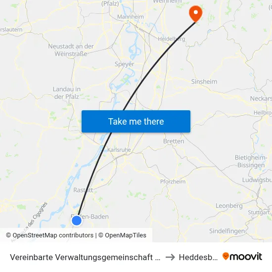 Vereinbarte Verwaltungsgemeinschaft Sinzheim to Heddesbach map