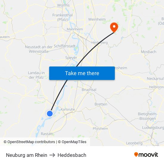 Neuburg am Rhein to Heddesbach map