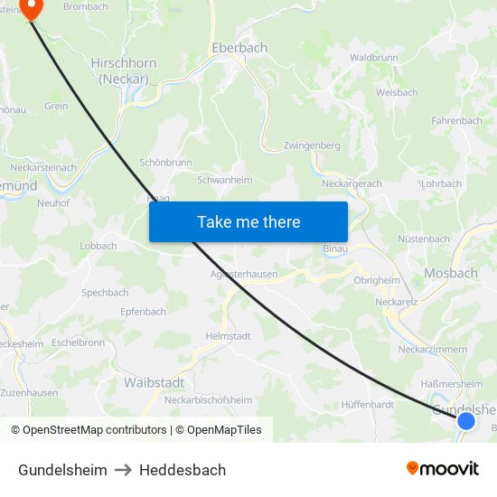 Gundelsheim to Heddesbach map