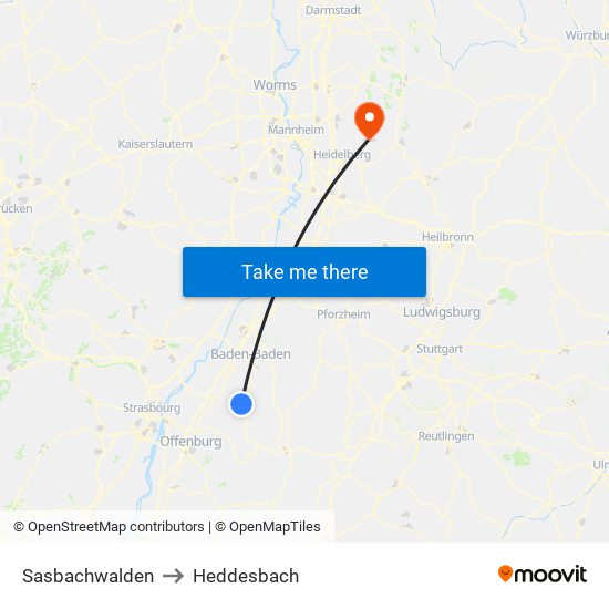 Sasbachwalden to Heddesbach map