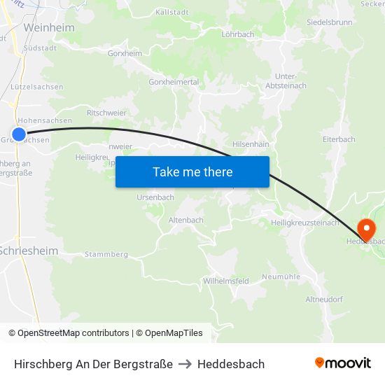 Hirschberg An Der Bergstraße to Heddesbach map