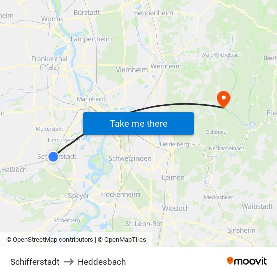 Schifferstadt to Heddesbach map