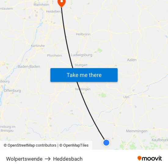 Wolpertswende to Heddesbach map