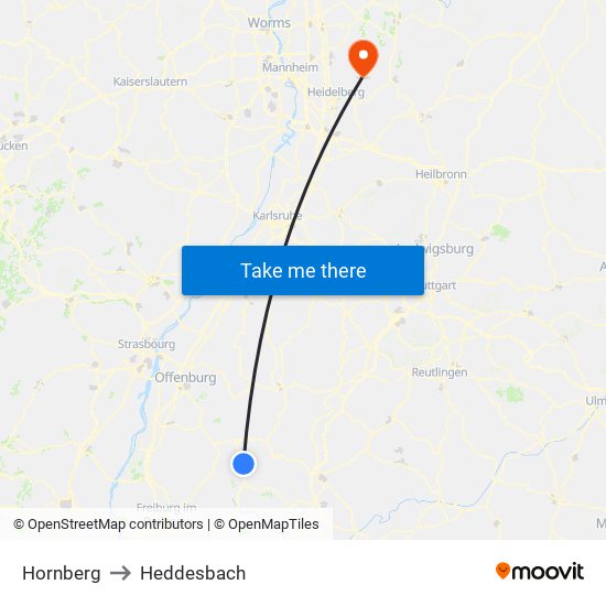 Hornberg to Heddesbach map