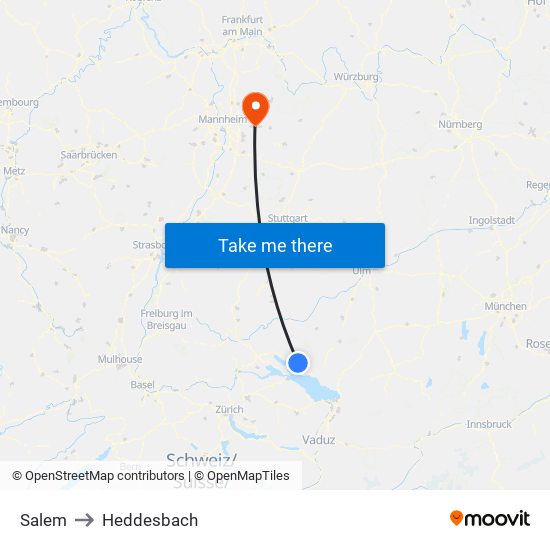 Salem to Heddesbach map