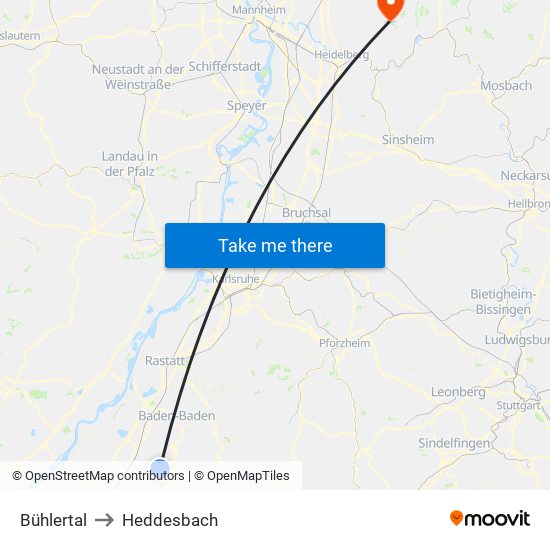 Bühlertal to Heddesbach map