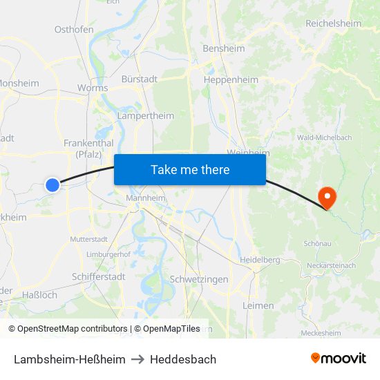 Lambsheim-Heßheim to Heddesbach map