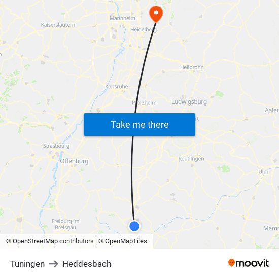 Tuningen to Heddesbach map