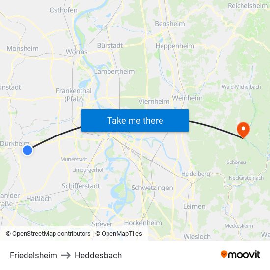 Friedelsheim to Heddesbach map