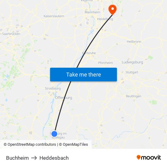 Buchheim to Heddesbach map