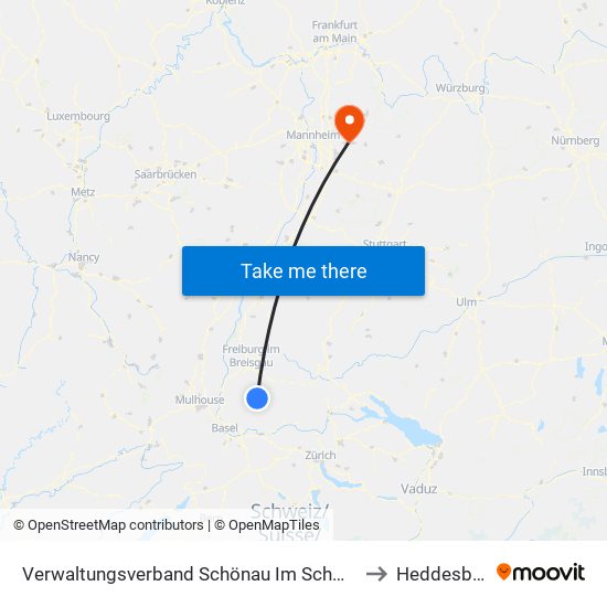 Verwaltungsverband Schönau Im Schwarzwald to Heddesbach map