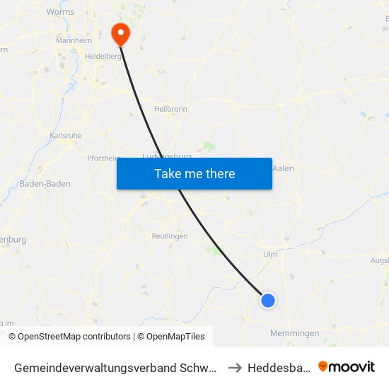 Gemeindeverwaltungsverband Schwendi to Heddesbach map