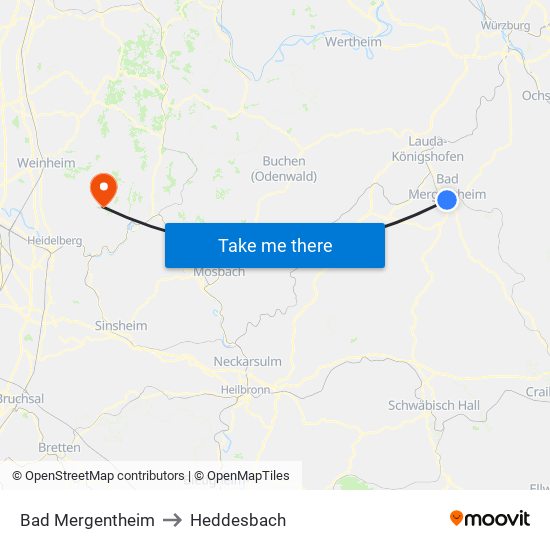 Bad Mergentheim to Heddesbach map