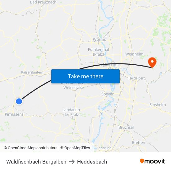 Waldfischbach-Burgalben to Heddesbach map