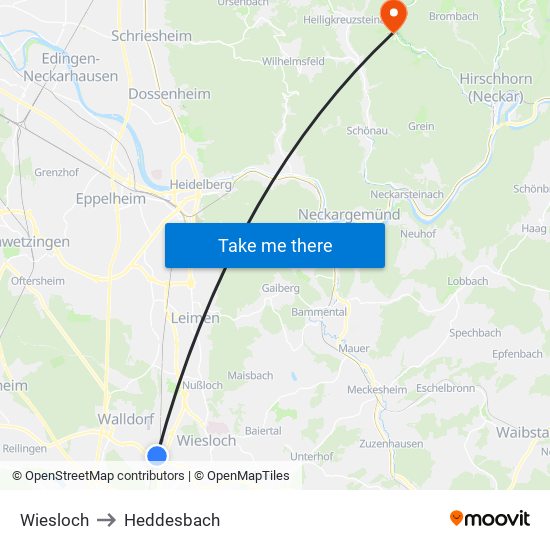 Wiesloch to Heddesbach map