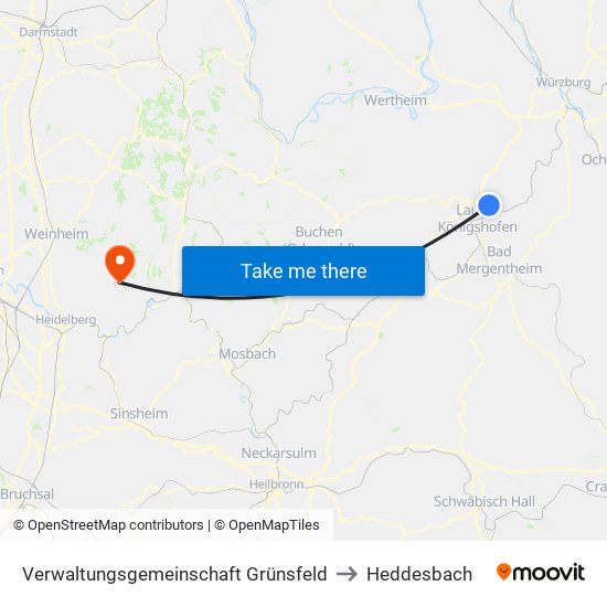 Verwaltungsgemeinschaft Grünsfeld to Heddesbach map