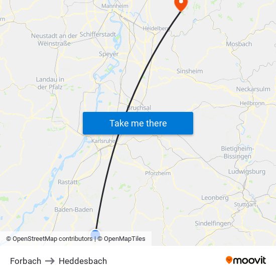 Forbach to Heddesbach map