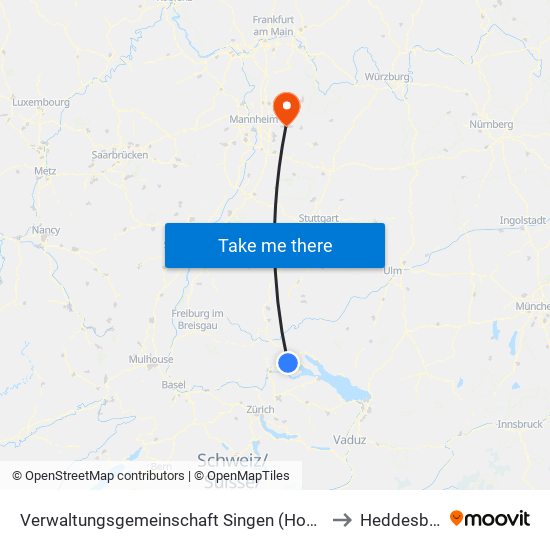 Verwaltungsgemeinschaft Singen (Hohentwiel) to Heddesbach map