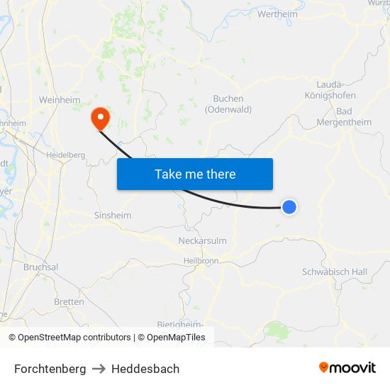 Forchtenberg to Heddesbach map