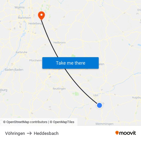 Vöhringen to Heddesbach map