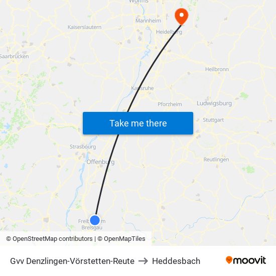 Gvv Denzlingen-Vörstetten-Reute to Heddesbach map