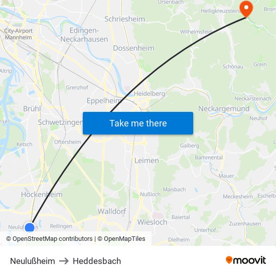 Neulußheim to Heddesbach map