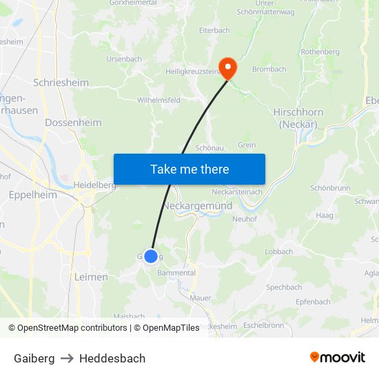 Gaiberg to Heddesbach map