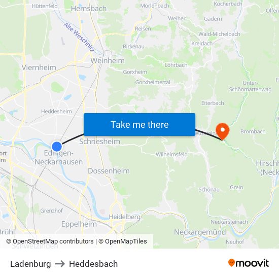 Ladenburg to Heddesbach map