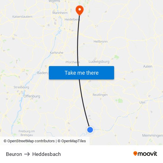 Beuron to Heddesbach map