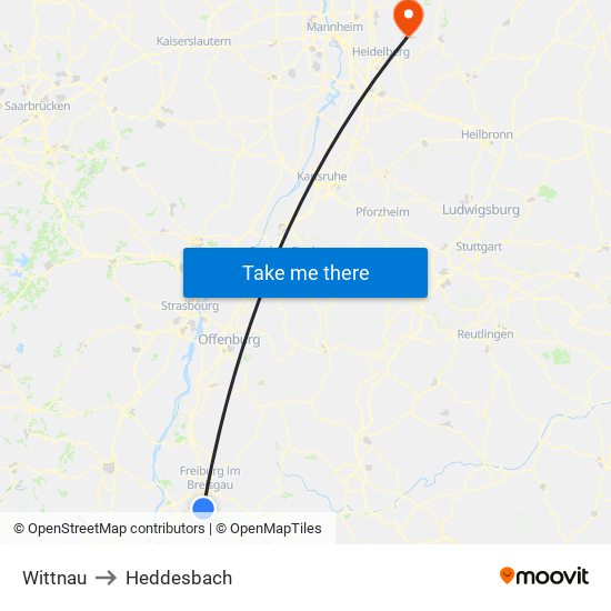 Wittnau to Heddesbach map