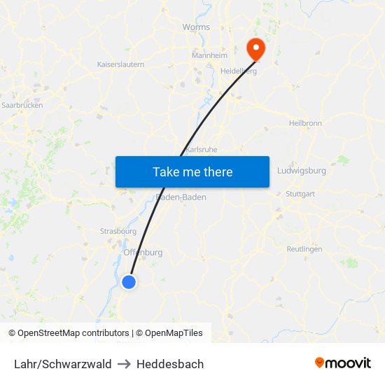 Lahr/Schwarzwald to Heddesbach map