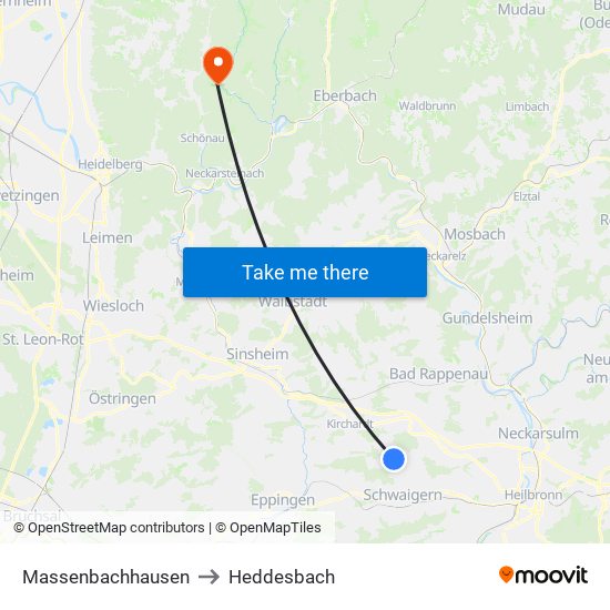 Massenbachhausen to Heddesbach map