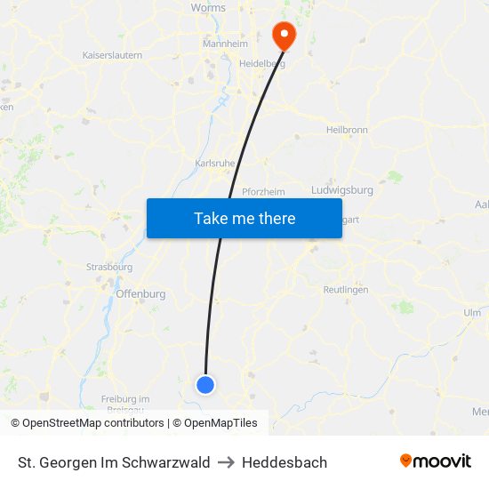 St. Georgen Im Schwarzwald to Heddesbach map