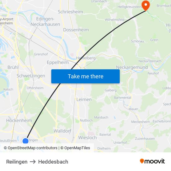 Reilingen to Heddesbach map