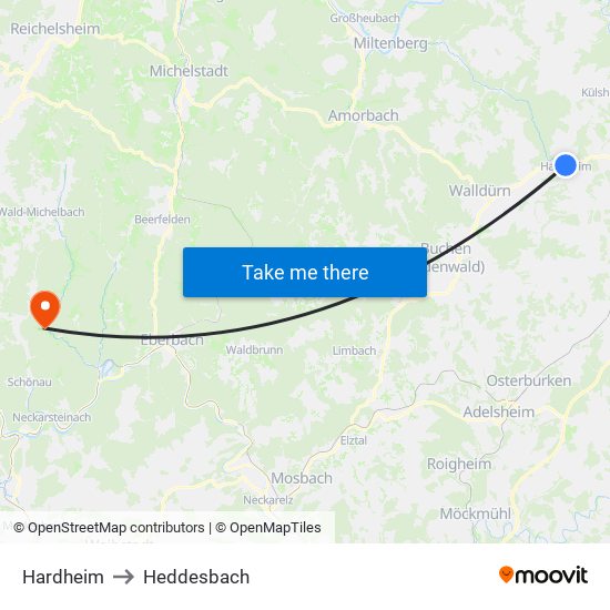 Hardheim to Heddesbach map