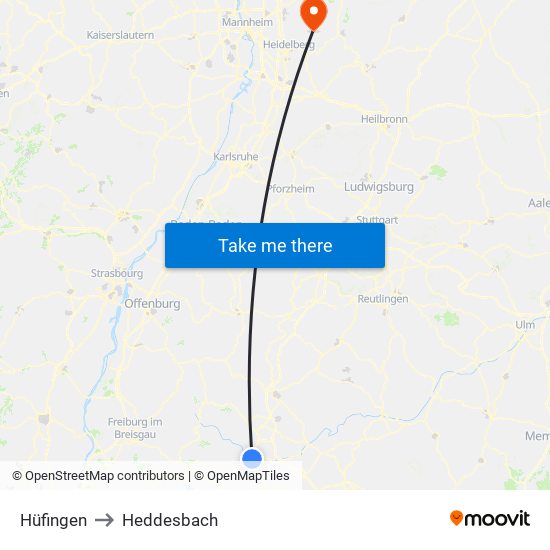Hüfingen to Heddesbach map