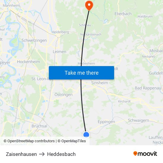 Zaisenhausen to Heddesbach map