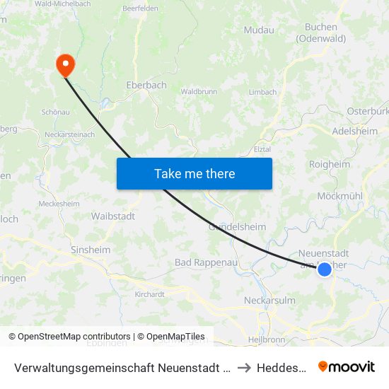 Verwaltungsgemeinschaft Neuenstadt am Kocher to Heddesbach map