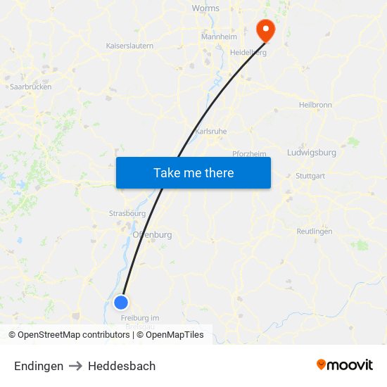 Endingen to Heddesbach map
