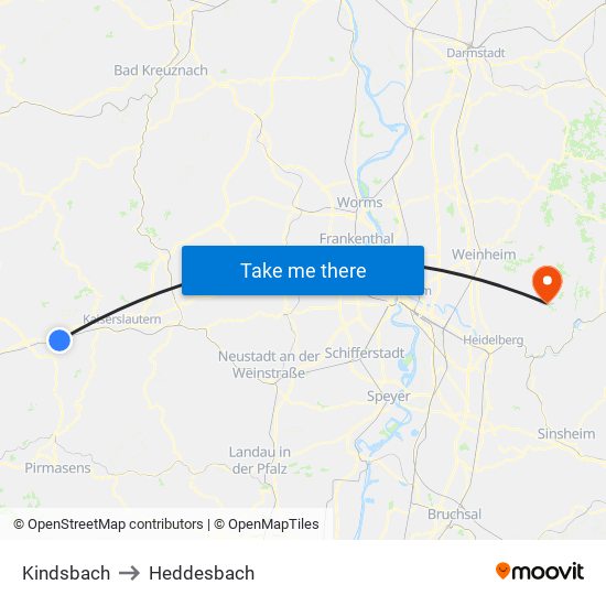 Kindsbach to Heddesbach map