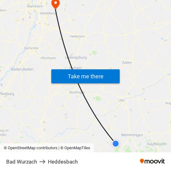 Bad Wurzach to Heddesbach map