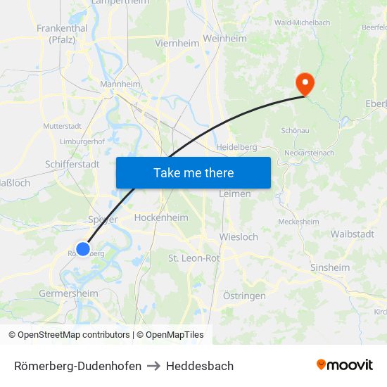 Römerberg-Dudenhofen to Heddesbach map