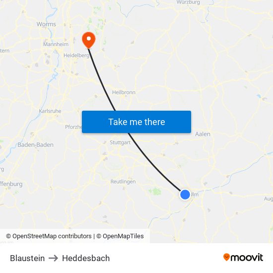 Blaustein to Heddesbach map