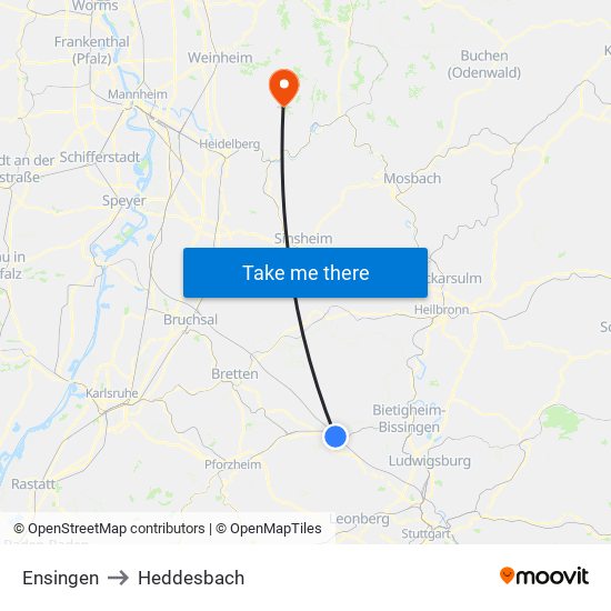 Ensingen to Heddesbach map