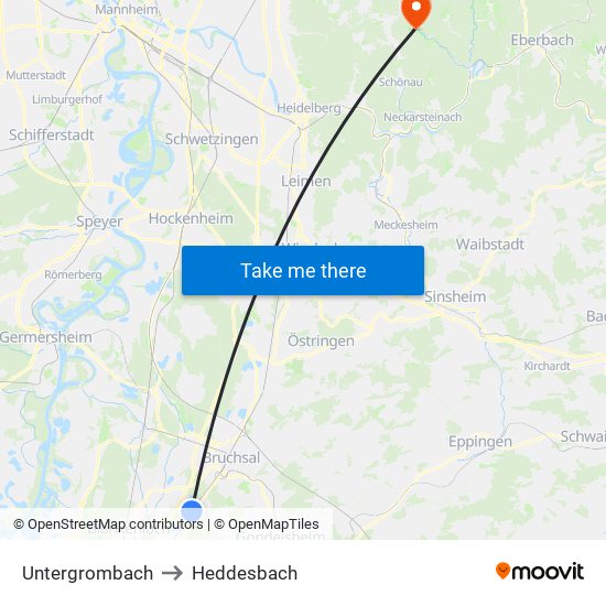 Untergrombach to Heddesbach map