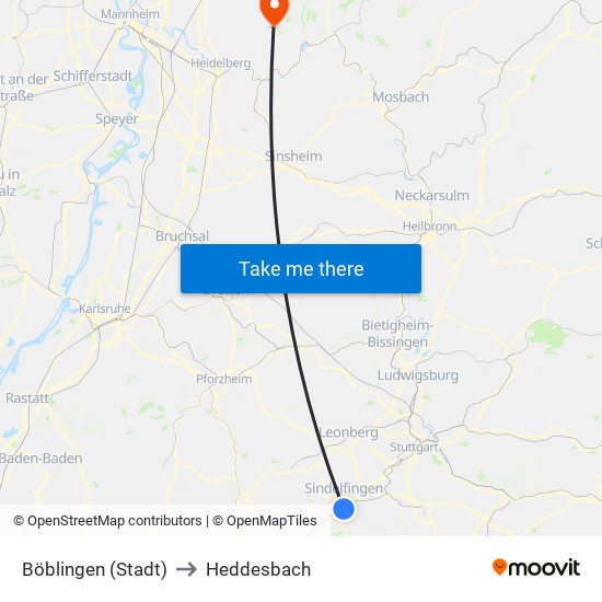 Böblingen (Stadt) to Heddesbach map